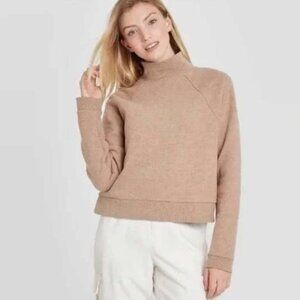 A New Day Fleece Mock Neck Pullover Sweatshirt Light Brown XL